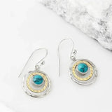 Boho saturn earrings with turquoise stone in silver and gold