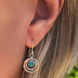 Boho saturn earrings with turquoise stone in silver and gold