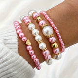 Conjunto de Pulseras de Corazón de Perlas Elegantes