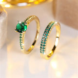 Conjunto de Anillos Dúo Esmeralda en Oro