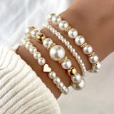 Conjunto de Pulseras de Corazón de Perlas Elegantes