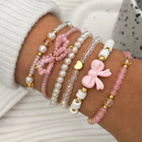 Conjunto de Pulseras de Amor Perla y Lazo